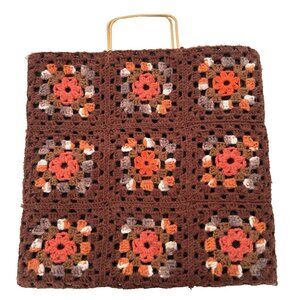Vintage Handmade Crochet Bag Brown Floral  Tote Cottagecore Cute Grandma Boho